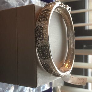 Silver and Black Patterned Bangle Bracelet